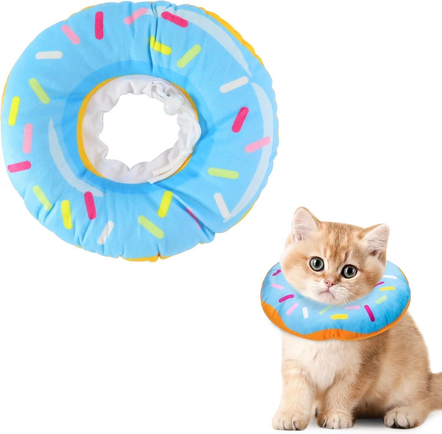 Slowton Cat Cone Collar Soft - Adjustable Cat Recovery Collar Donut Style Recovery Collars, anti Licking Wounds Cute Comfortable Lightweight Neck Elizabethan for Cats Puppy Kittens after Surgery