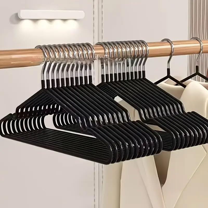 AIMALL Adult Clothes Hanger 15.75X7.87In Heavy Duty Steel Core PVC Coated Non-Slip Seamless Hanger for Shirts Suits Dry Wet Use &ndash; Black Grey White image number 1