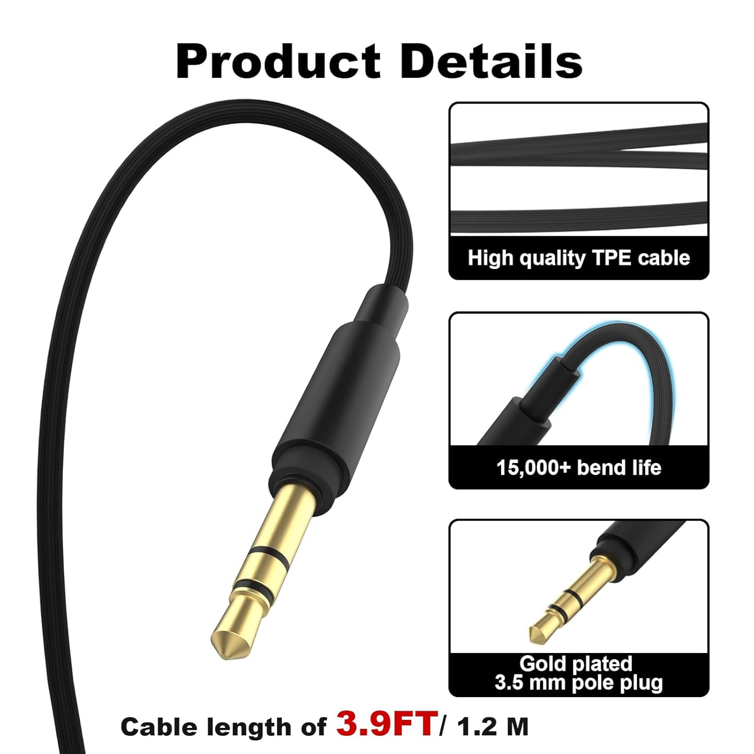 Toxaoii WH-1000XM4 Headphone Cable, Replacement Audio Aux Cord Compatible with Sony MDR-XB950BT MDR-1000X WH-H900N WH-CH700N WH-1000XM4 WH-1000XM3 MDR-10R MDR-ZX770BN MDR-100ABN Headphones(3.9Ft) image number 6