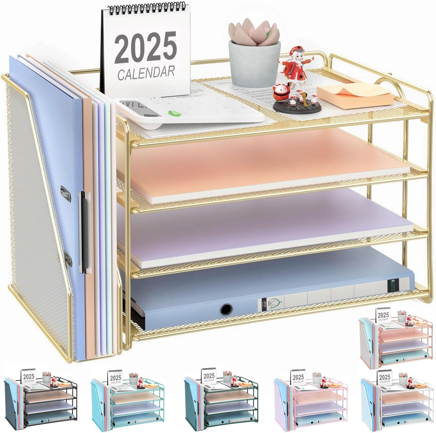 Gianotter 4-Tier Paper Organizer with Magazine Holder, Desk Organizers and Accessories, Desk Accessories & Workspace Organizers, File Organizer for Office Supplies Storag (Blue, 4-Tier)