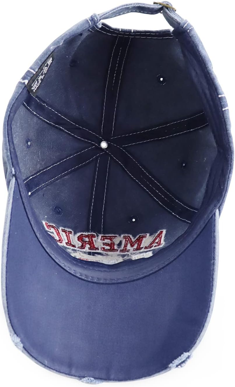 American Flag Hat for Men Women, Funny Adjustable Cotton Embroidered Distressed Baseball Cap image number 4