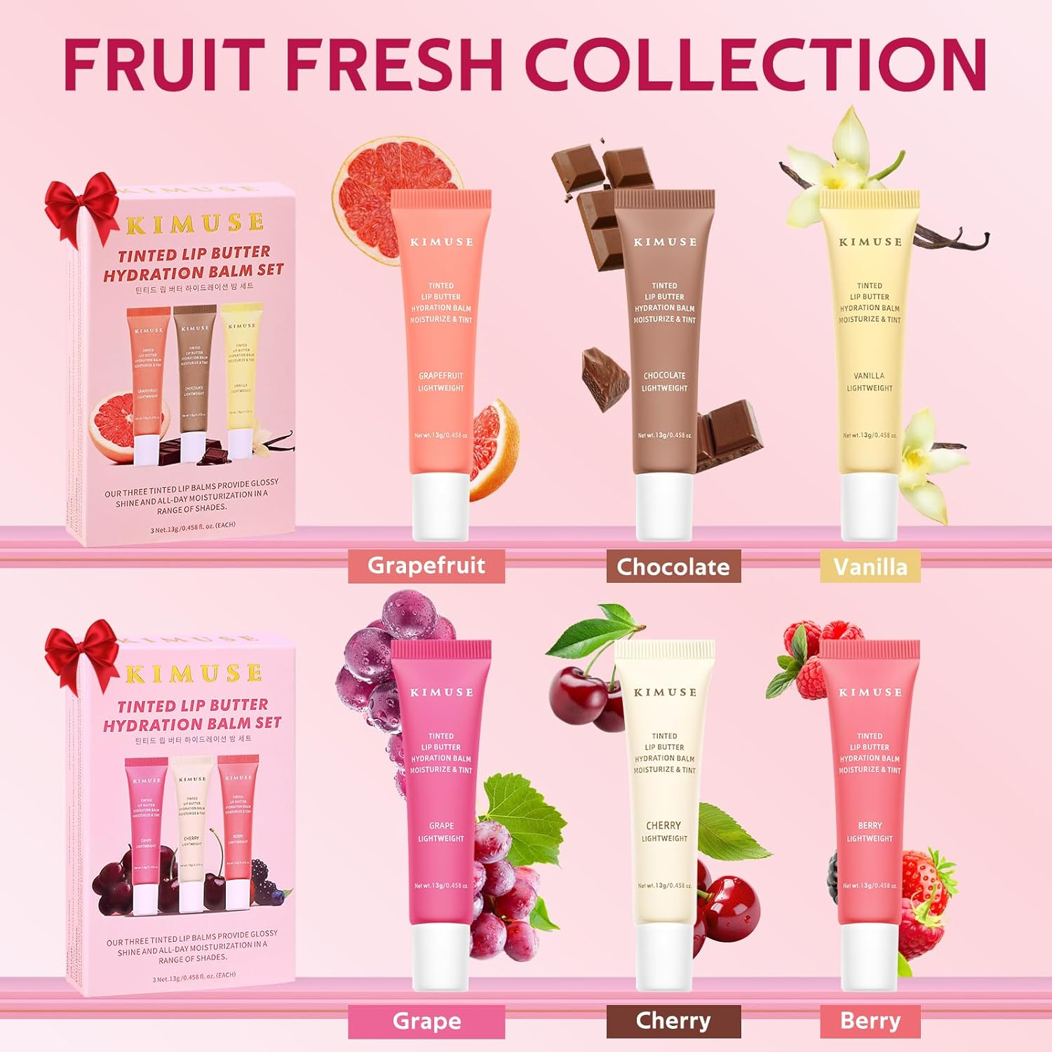 KIMUSE Tinted Lip Balm Trio, Hydrating Lip Butter Moisturizing for Shine Finish & Soft, Cruelty-Free & Vegan Formula image number 6