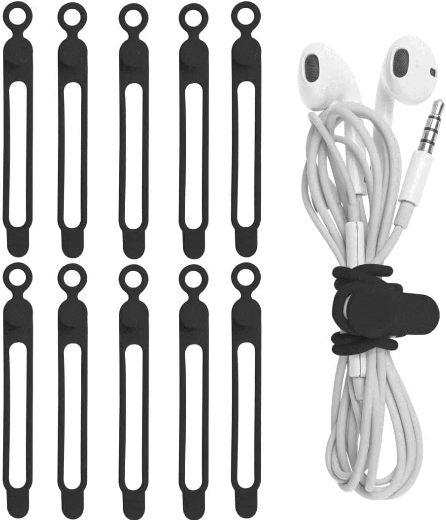 Cable Ties, Silicone Cable Straps Wire Organiser for Earphone, Phone Charger, Mouse, Audio, Computer, Reusable Fastening Cable Ties Cord Organizer in Home, Office, Kitchen, School(Black), Pack of 10 image number 5