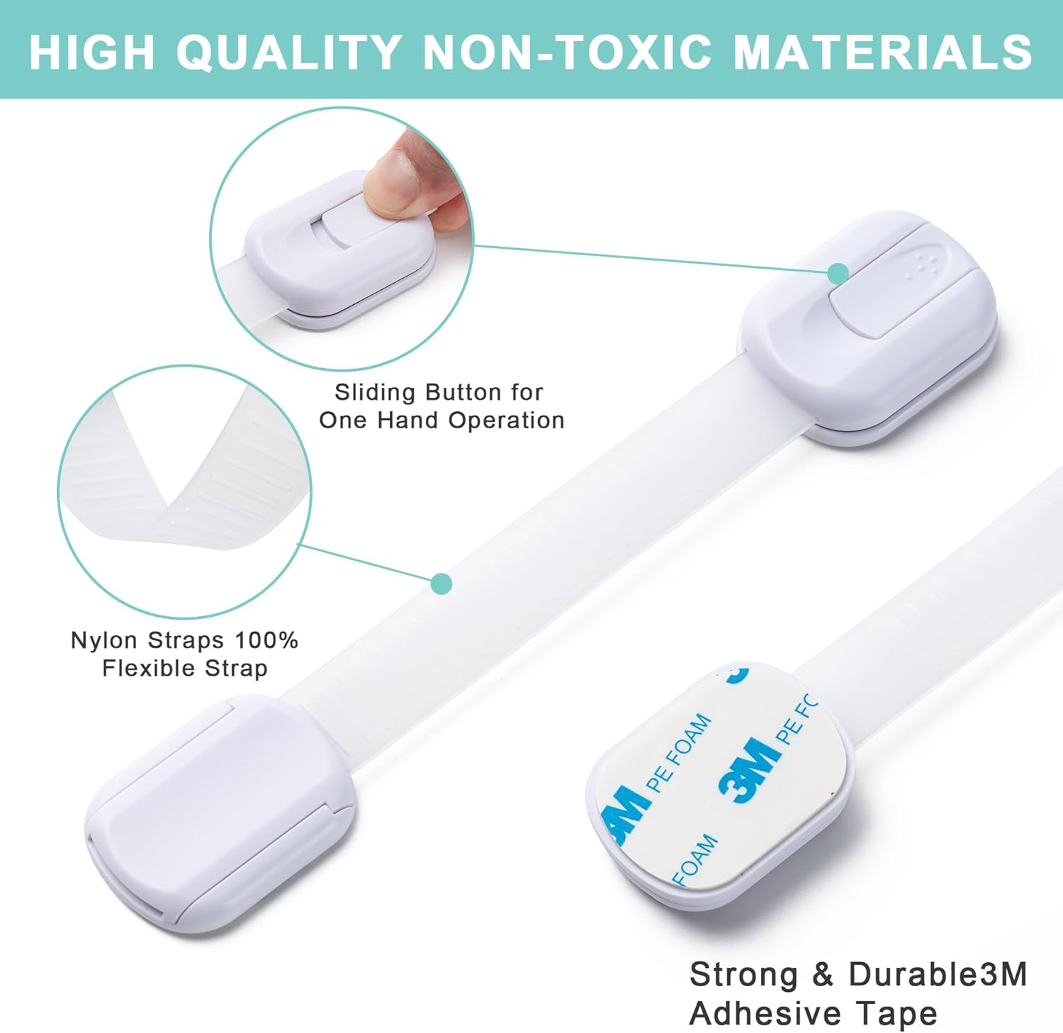 Cabinet Locks Baby Proofing -（8 Pack） Child Proof Cabinet Locks，Fridge，Oven ，Toilet Seat， Kitchen，Cupboard Appliance，Child Proof Door Lock - Multi Purpose Adjustable Strap No Drill No Screws image number 4