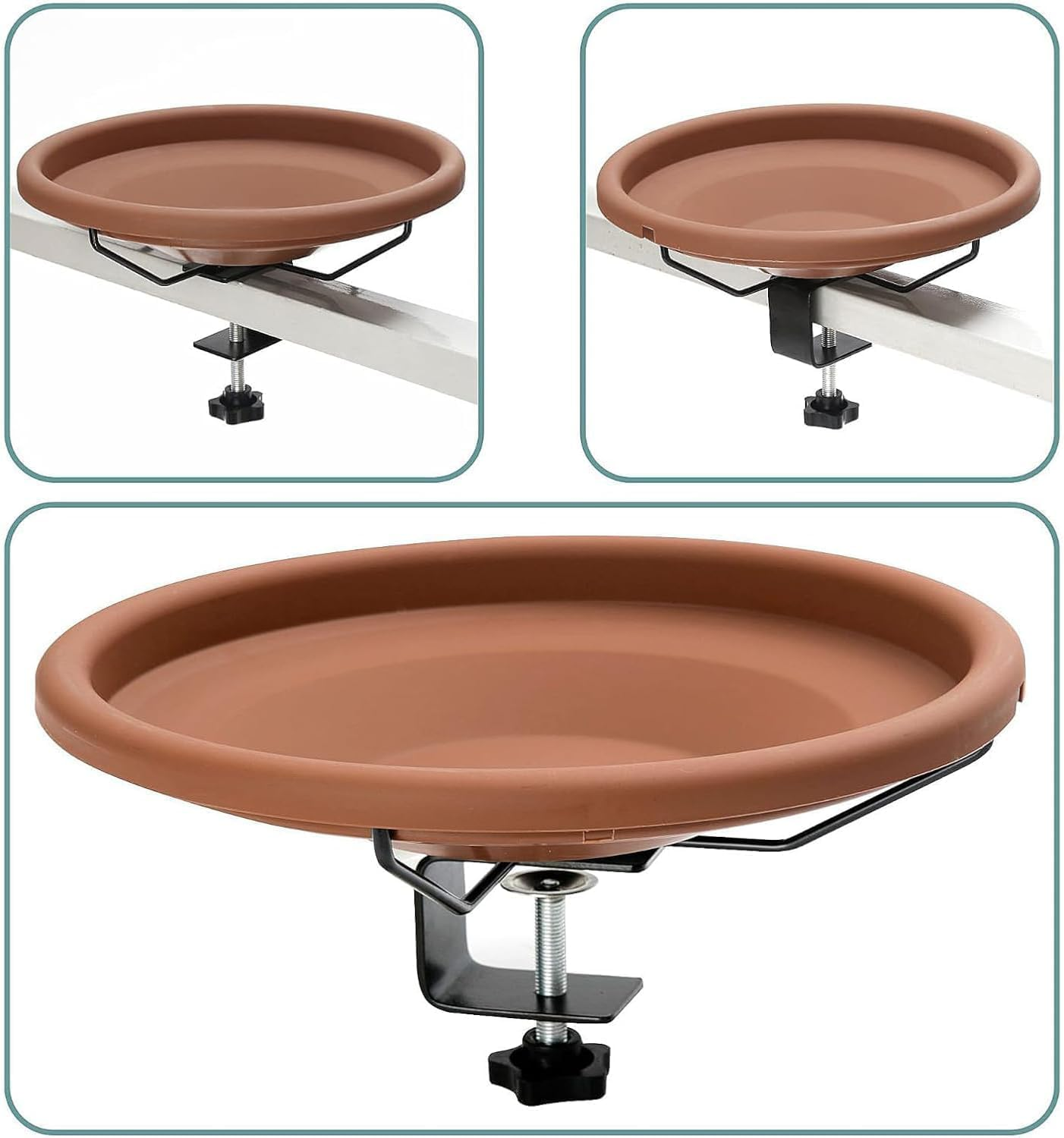 30 Cm Deck-Mounted Unheated Bird Bath Bowl with Detachable Fence Clamp for Balcony Railings image number 2