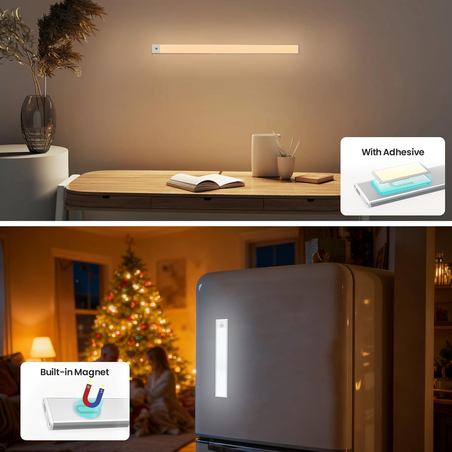 4 Pack Motion Sensor under Cabinet Lights,Upgraded Rechargeable 1100Mah Battery, Dimmable 3 Color Temps LED Light Bars with Magnetic Stick-On for Closet, Kitchen, Pantry, Stairs, Hallway image number 1