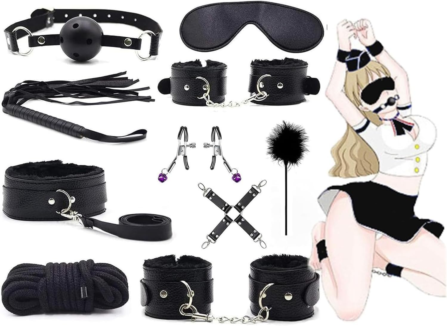 10 Sets of Couple Sex Game Tools, S&M Game Tool Kit, Adjustable Bed Game Set Toys Male Couple Sex Adjustable and Comfortable Couples and Beginner'S Toys,Black image number 5