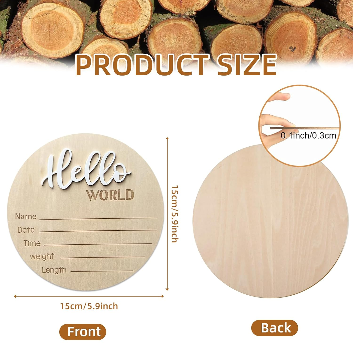 Baby Announcement Sign, ​5.9 Inch Wooden Hello World Newborn Signs, Birth Announcement Sign, Baby Shower Hospital Nursery for Newborn Boys and Girls (White)