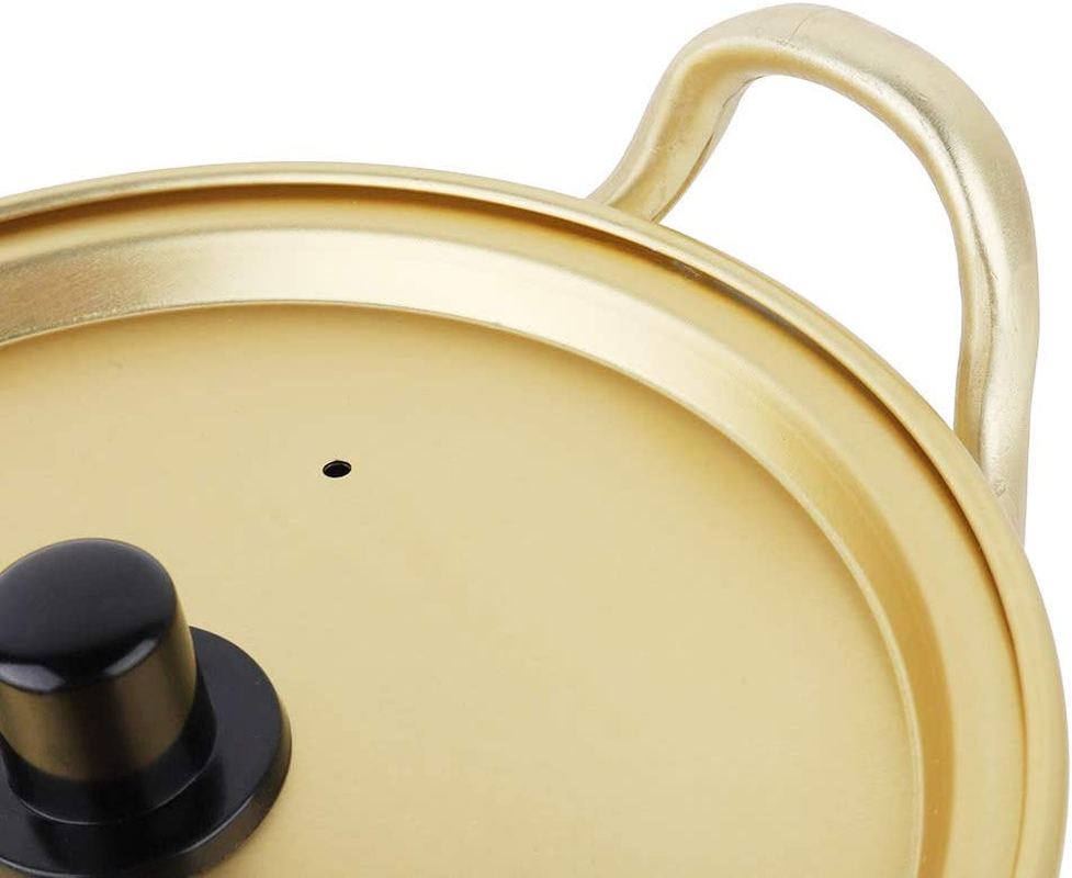 Korean Ramen Pot, Aluminum Alloy Yellow Noodle Pot with Lid Double Handle Fast Heating Ramen Noodle Pot for Kitchen Cookware (16Cm)