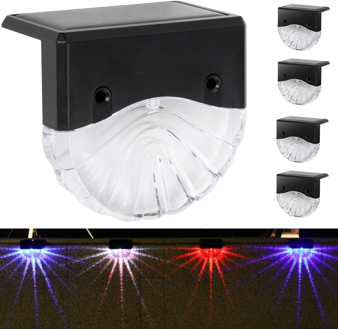 Solar Lights Outdoor, Solar Deck Lights, 4 Pack Solar Fence Step Lights Outdoor Waterproof LED for outside Patio Stairs Yard Garden Backyard Decor, 10 Lumens,Warm White/Color Changing Lighting image number 1