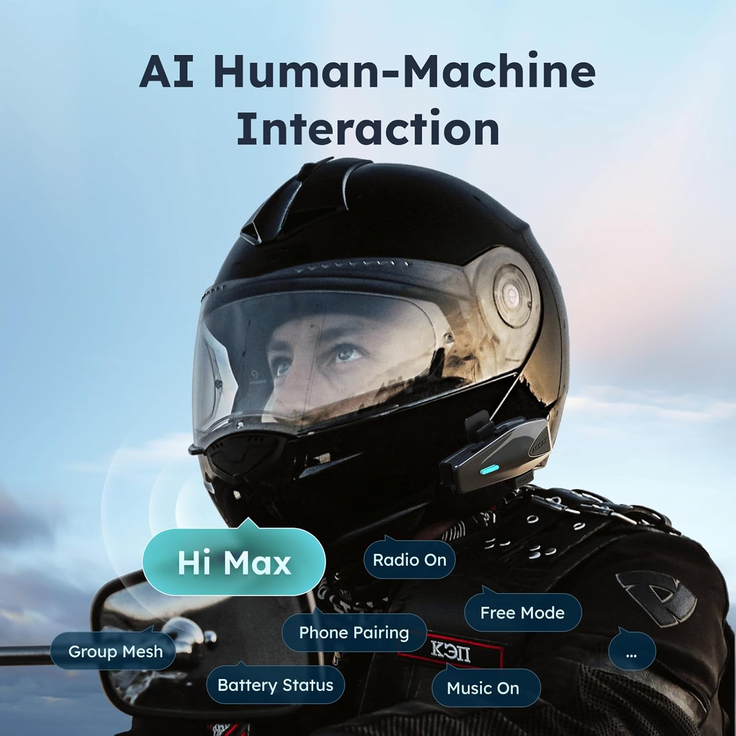 ASMAX S1 Motorcycle Bluetooth Headset, 8 Riders Mesh Helmet Communication Systems with FM Radio, AI Voice Control Motorcycle Intercom with Fast Charging, Auto Volume Control for Atv/Snowmobile/Ski - Black image number 6