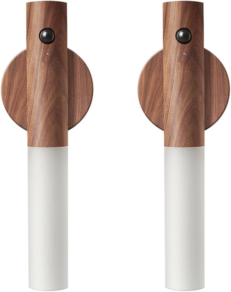 WCIC Motion Sensor Night Lights Magnet Body Sensor Hallway Night Lights Rechargeable Led Light Portable Stairway Night Lights Wooden Wall Sconce Battery Powered Cabinet Lights (White Ash 2PCS)