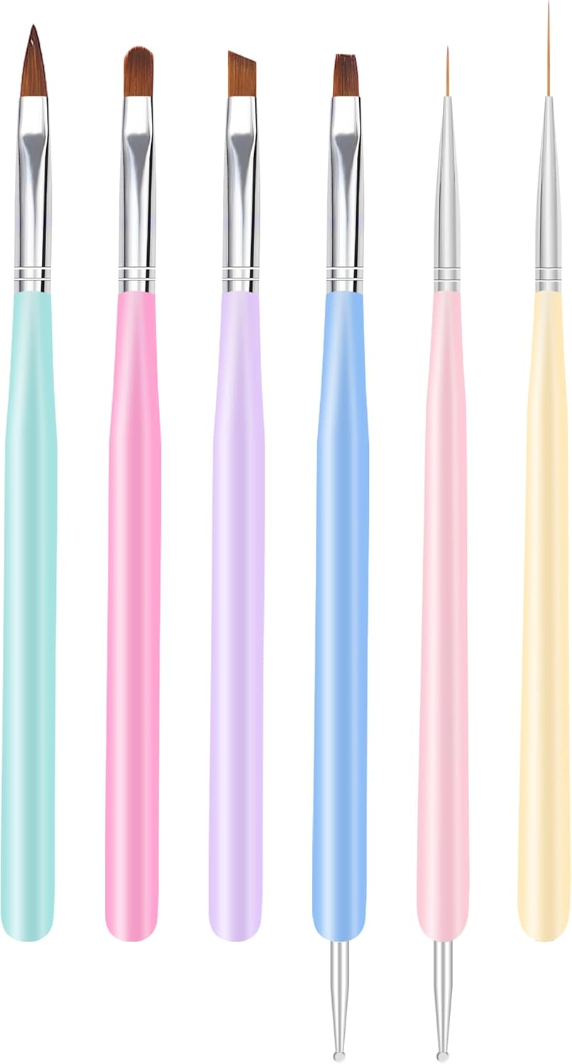 Nail Art Brushes, 6Pcs Nail Art Painting Tools with Nail Art Fine Liner Brush, Nail Design Painting Brushes Set, Builder Gel Brush, Nail Dotting Pen for Gel Polish Manicure Salon DIY, Black