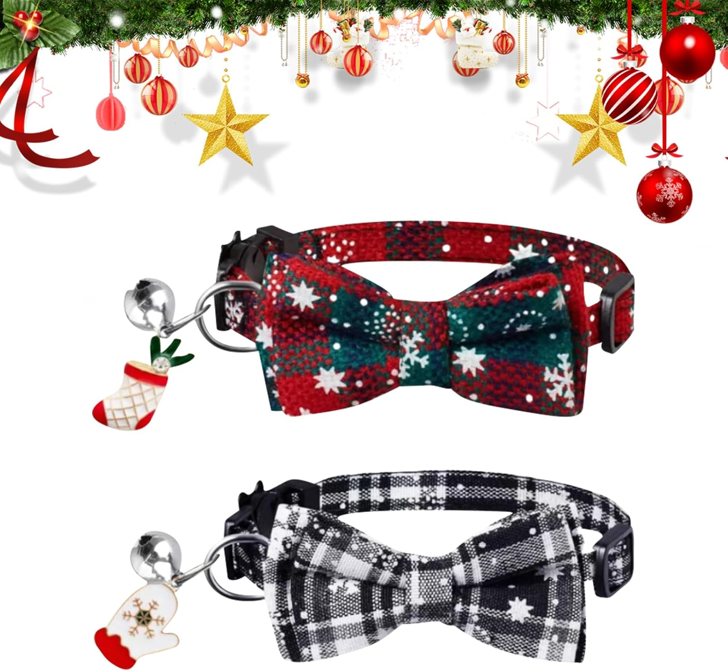 2 X Pet Christmas Accessories Santa Pet Bow Tie Christmas Tree Pet Bow Tie Stocking Pet Bow Tie for Pet Owners Dog Friends Cat Lovers Animal Lovers (Socks Gloves) image number 2