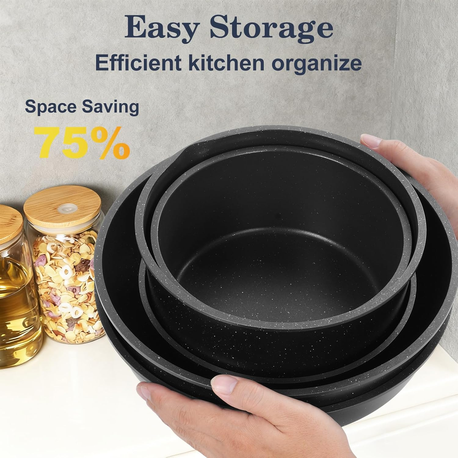 15 Piece Pots and Pans Set, Safe Nonstick Cookware Set Detachable Handle, Induction Kitchen Cookware with Removable Handle, RV Cookware Set, Dishwasher & Oven Safe image number 5