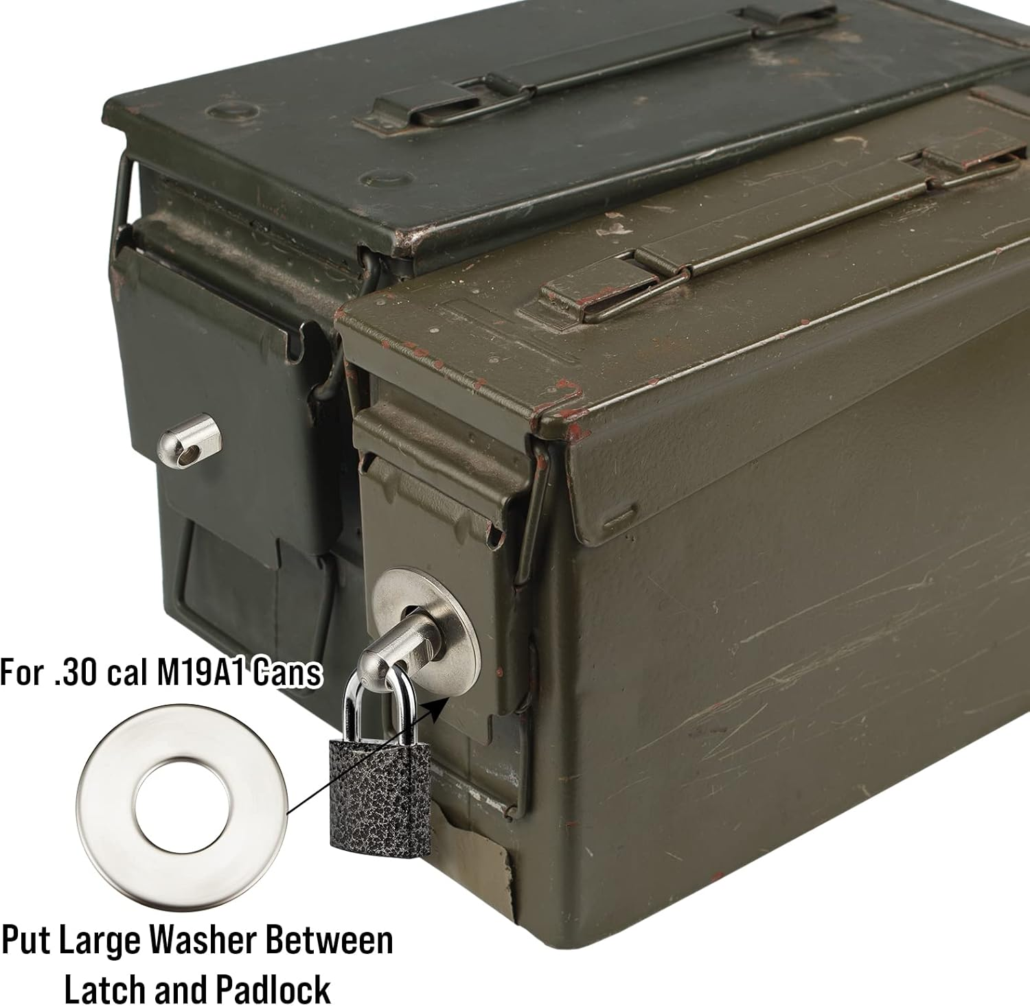 Lounsweer 4 Set Box Can Lock Hardware Kit Metal Stainless Steel Locking Kit Compatible with Ammunition Magazine Boxes Cans Cases for 50 Cal, Fat 50, 30 Cal, 20 Mm, 40 Mm image number 3