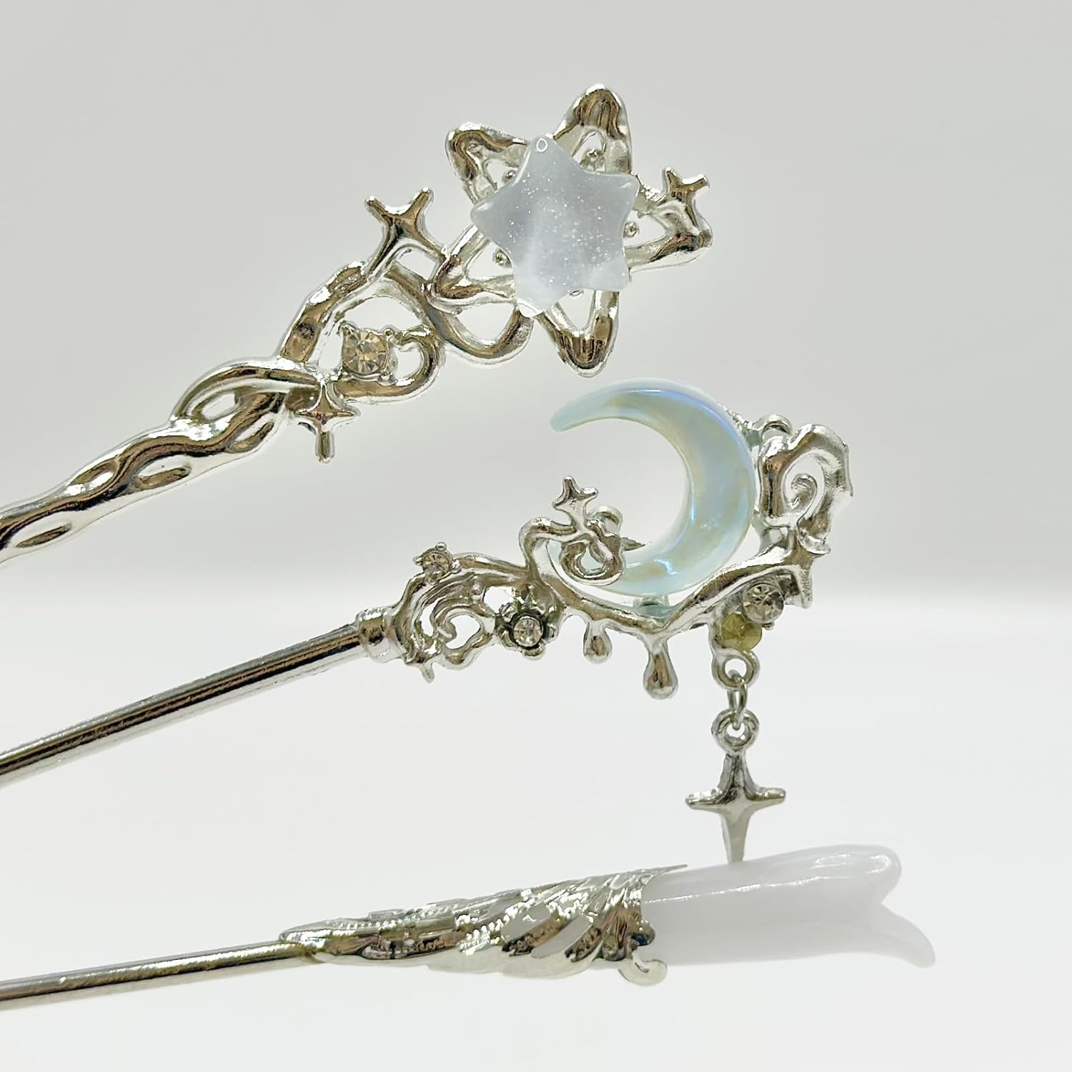 BRDXOOL Pack of 3 Women'S Hair Pins Star and Moon Hair Pins Long Hair Pin Sets Simple Hair Pins Retro Hair Pins Metal Silver Hair Pins for Girls Gifts image number 5