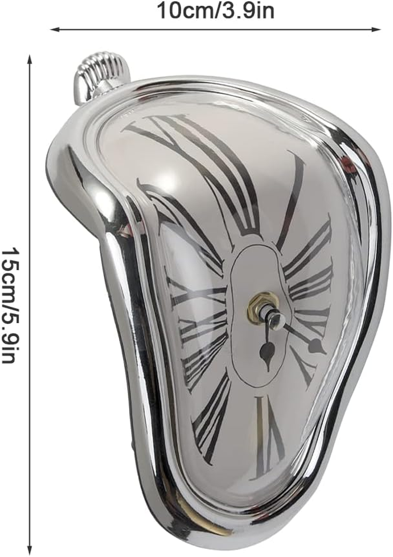 EKDJKK Melting Clock, Decorative Dali Watch Melting Clock, Fashion Surrealistic Table Shelf Desk Clock Salvador Dali Inspired Funny Home Office Desks Watch (Silver)