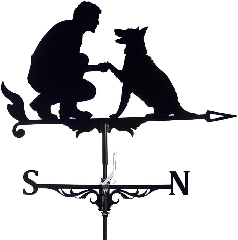 Prettyia Roof Weather Vane, Traditional Drawing Iron Weather Vane, Roof Decoration Drinking Garden, Multifunctional Weather Vane, for Barn, Pavilion - Man with Dog, as Described image number 6