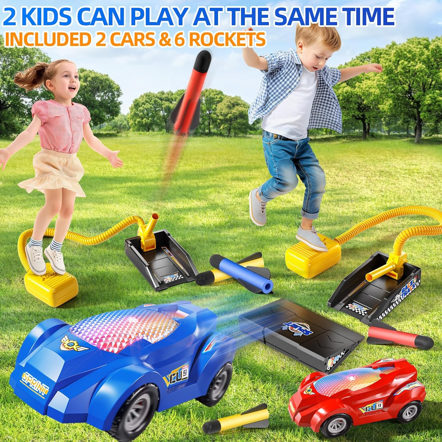 Rocket Toy Car Launcher, 2 Race Car and 6 Foam Rockets, Outdoor outside Backyard Toys for Boys & Girls, Birthday Gift Toys for Kids Boys Girls Age 3 4 5 6 7 8 Years Old image number 5