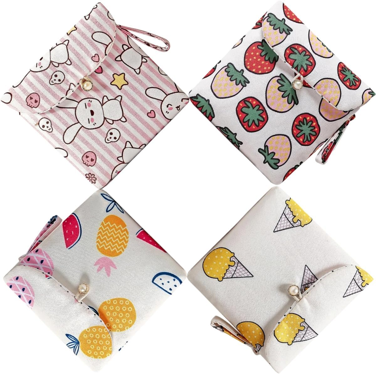 WEKAMOS 4Pcs Portable Sanitary Napkin Pouch Set Cartoon Prints, Lightweight Period Storage Bags for Travel and Daily Use, Multi-Compartment Sanitary Pads and Tampon Holder image number 3
