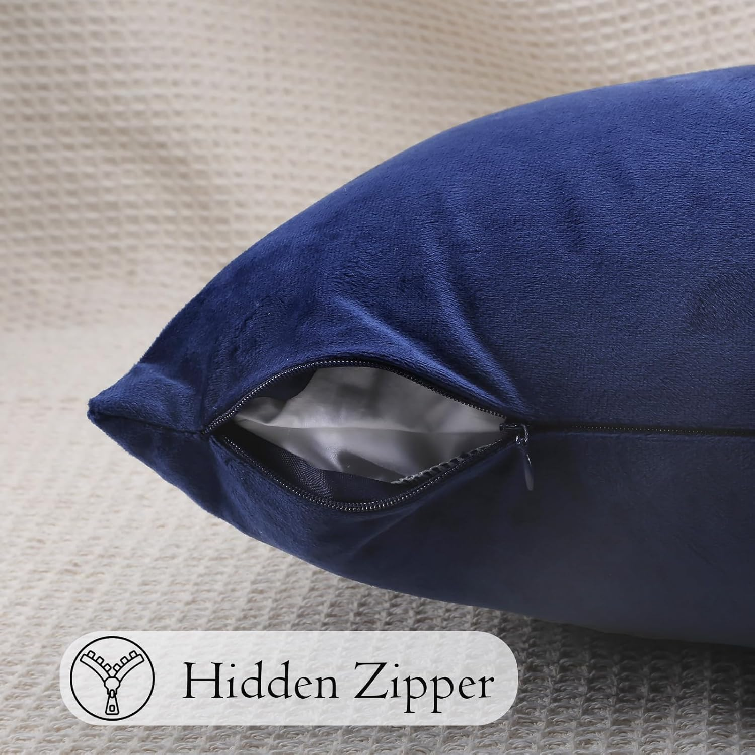 Luxurious Velvet Pillow Cover 14X36 Inch, Soft Solid Decorative Lumbar Pillow Cover Elegant Decor Cushion Case for Couch Sofa Bed Living Room, Dark Blue, Pack of 1 (Cover Only) image number 1