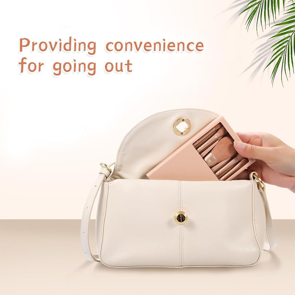 6 Sets 30 Pcs Travel Makeup Brush Set,Complete Function Cosmetic Brushes Kit,With Hard Case and Mirror,Easy-Taken,Mini Makeup Brushes,Suitable for Home,Travel,Camping(Apricot) image number 2