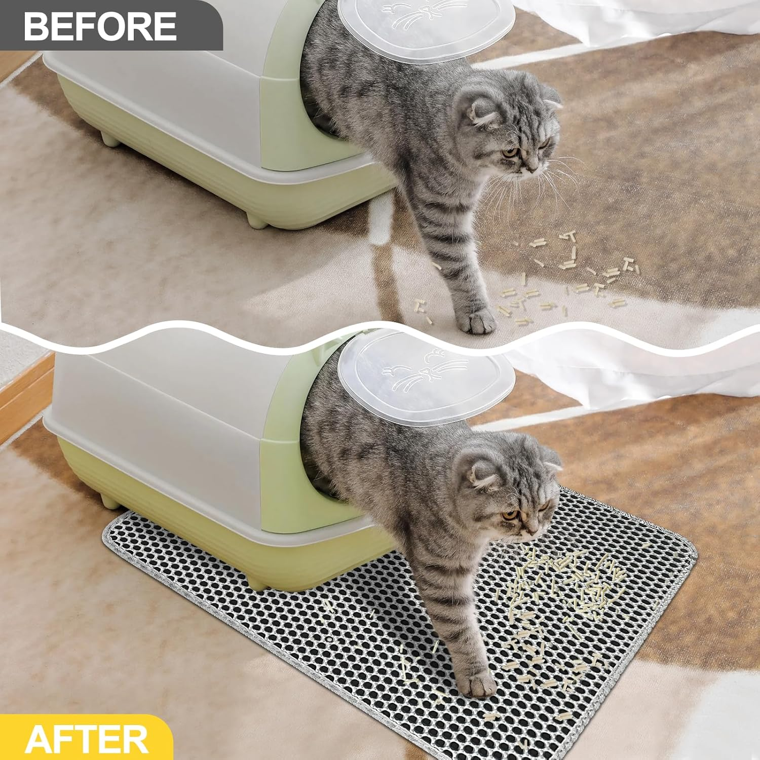 Cat Litter Tray Mat 75 X 55 Cm with Velcro Fastener and Large Hole Design, Cat Litter Mat, Double Waterproof and Non-Slip, Cat Litter Mat, Non-Toxic Material, Cat Litter Mat, Grey image number 1