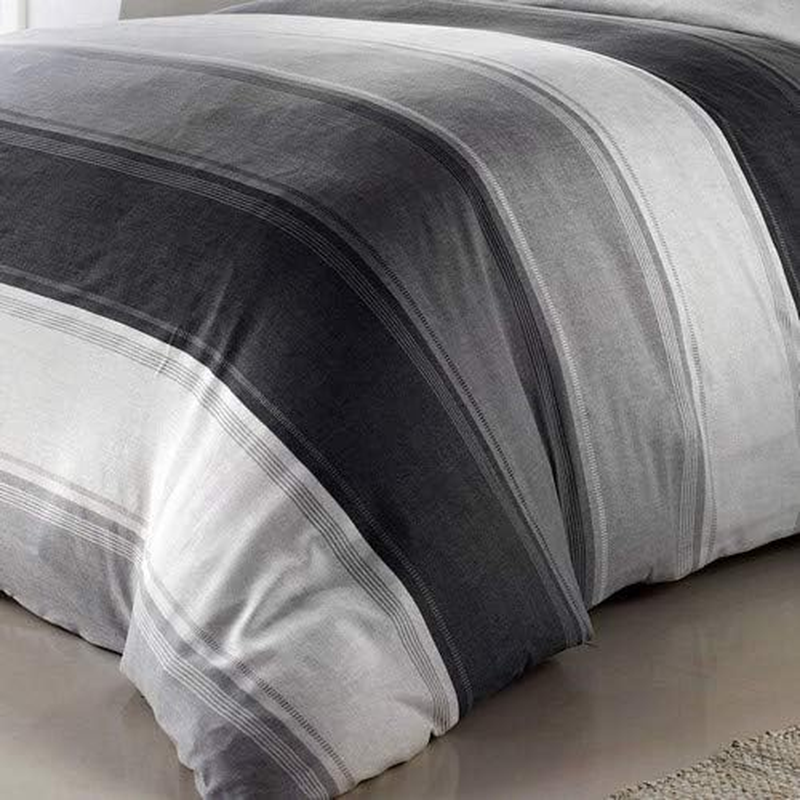 Fusion - White & Grey Wide Stripe Duvet Cover - Super King Bedding Size (26X220Cm) - Contemporary Stripe Duvet Cover in Grey - Lined Bedding Set - Betley Classic Collection image number 6