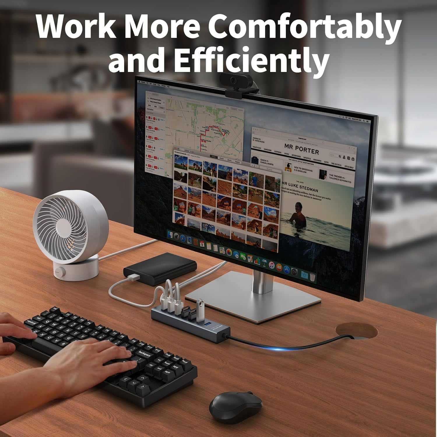 4Ft 7-Port USB Hub 3.0 for Desktop - Aluminium USB Extender Hub 5Gbps Multiport Adapter, USB Splitter, USB Hub Long Cable for Desktop, PC, Flash Drive, PSSD, Windows/Xps, 1.2M image number 3