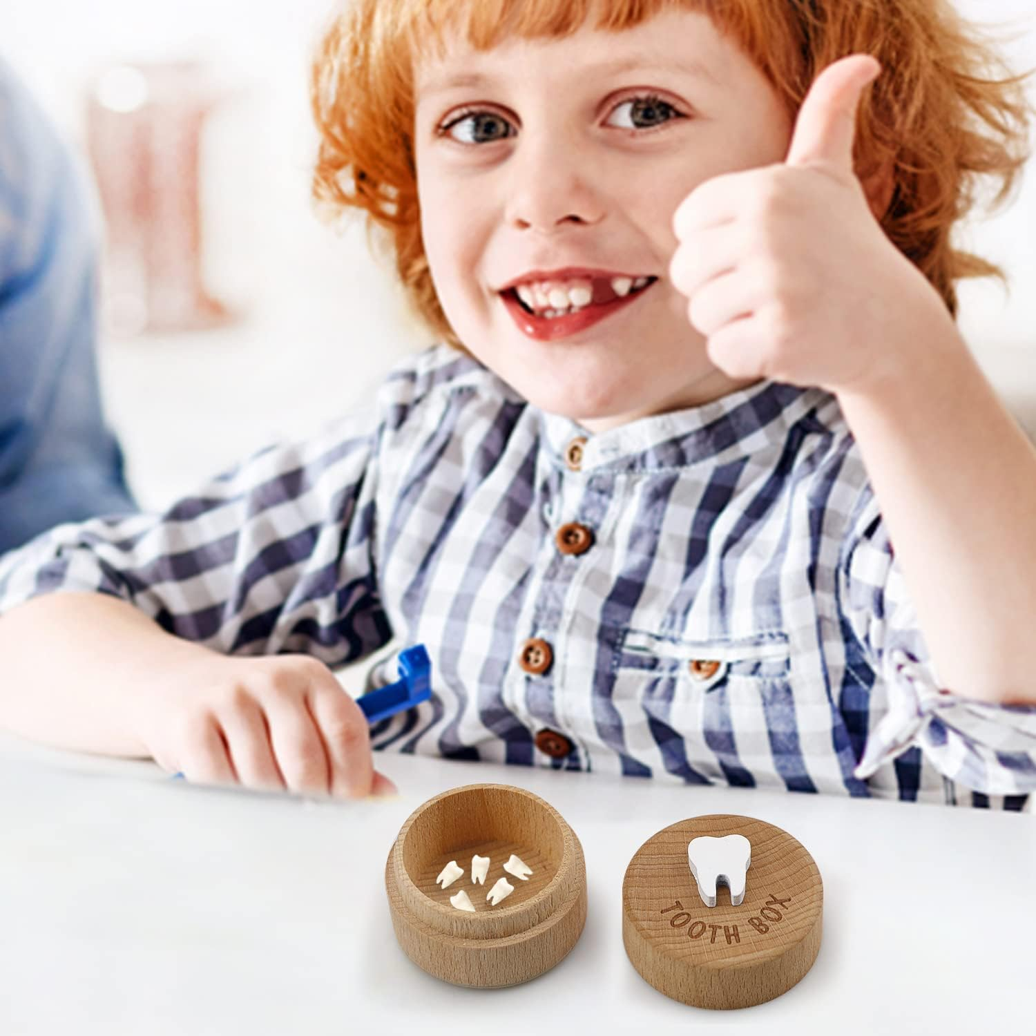 Tooth Fairy Box 3D Carved Wooden Box Souvenir Dropped Tooth Keepsake Storage Box Boy or Girl (Tooth Fairy Box) image number 3