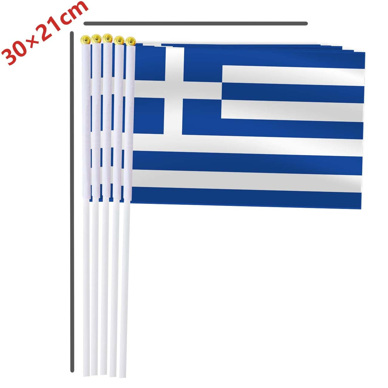 Greece Handheld Small Flag Set,10 PCS 5&times;8 Inch Mini Greek Hand Held Banner,Tiny Digital Printed Polyester Banner image number 3