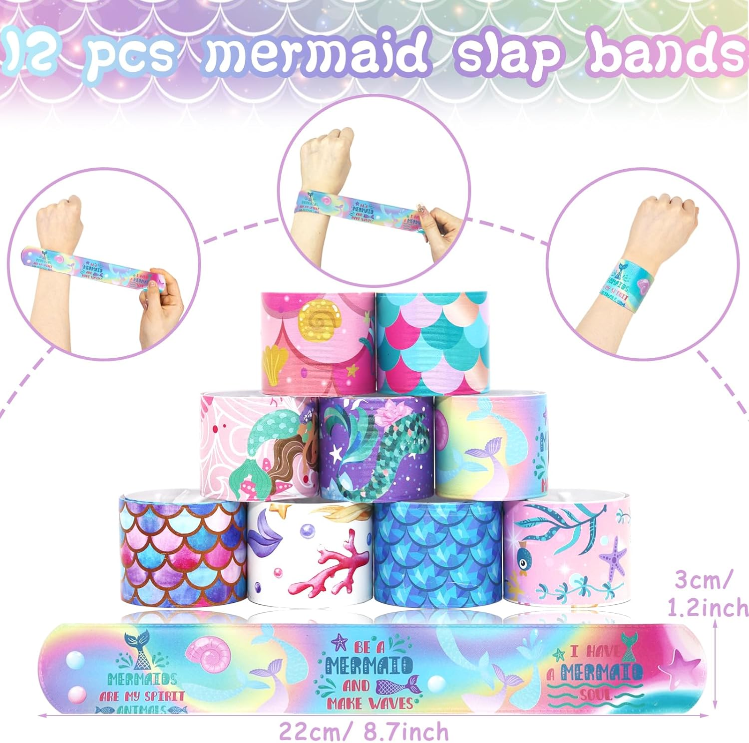 Mermaid Party Bag Fillers for Kids Boys Girls, 42Pcs Mermaid Assorted Toys Pinata Filler with Slap Bands Gift Bags Stickers Keychains Trick & Treat Goody Bag Fillers for Christmas Party image number 3