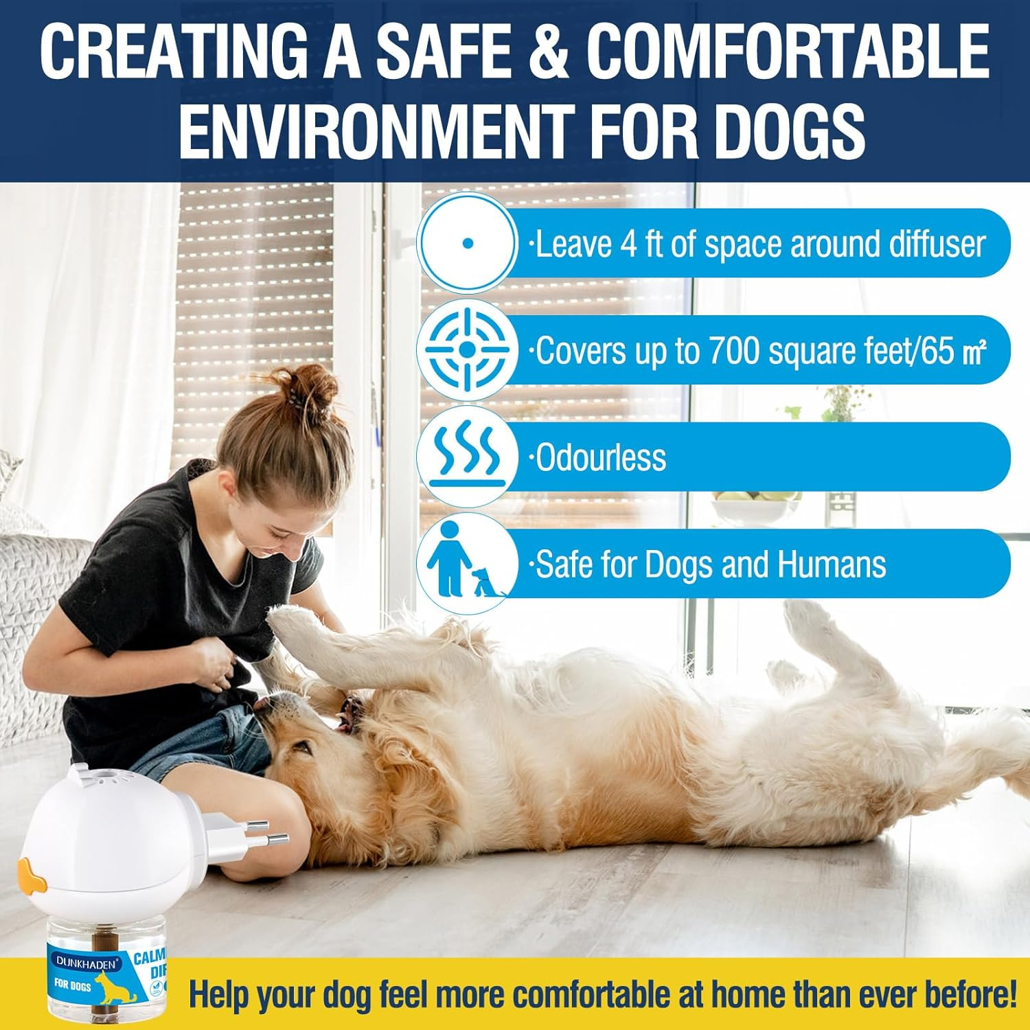 Dog Calming Pheromone Diffuser for Relief Anxiety, Reducing Barking, Attacks and Combating Stress & 3 in 1 Calming Diffuser for Dogs 48ML 2 Refills Fit All Dogs(Tasteless) image number 4