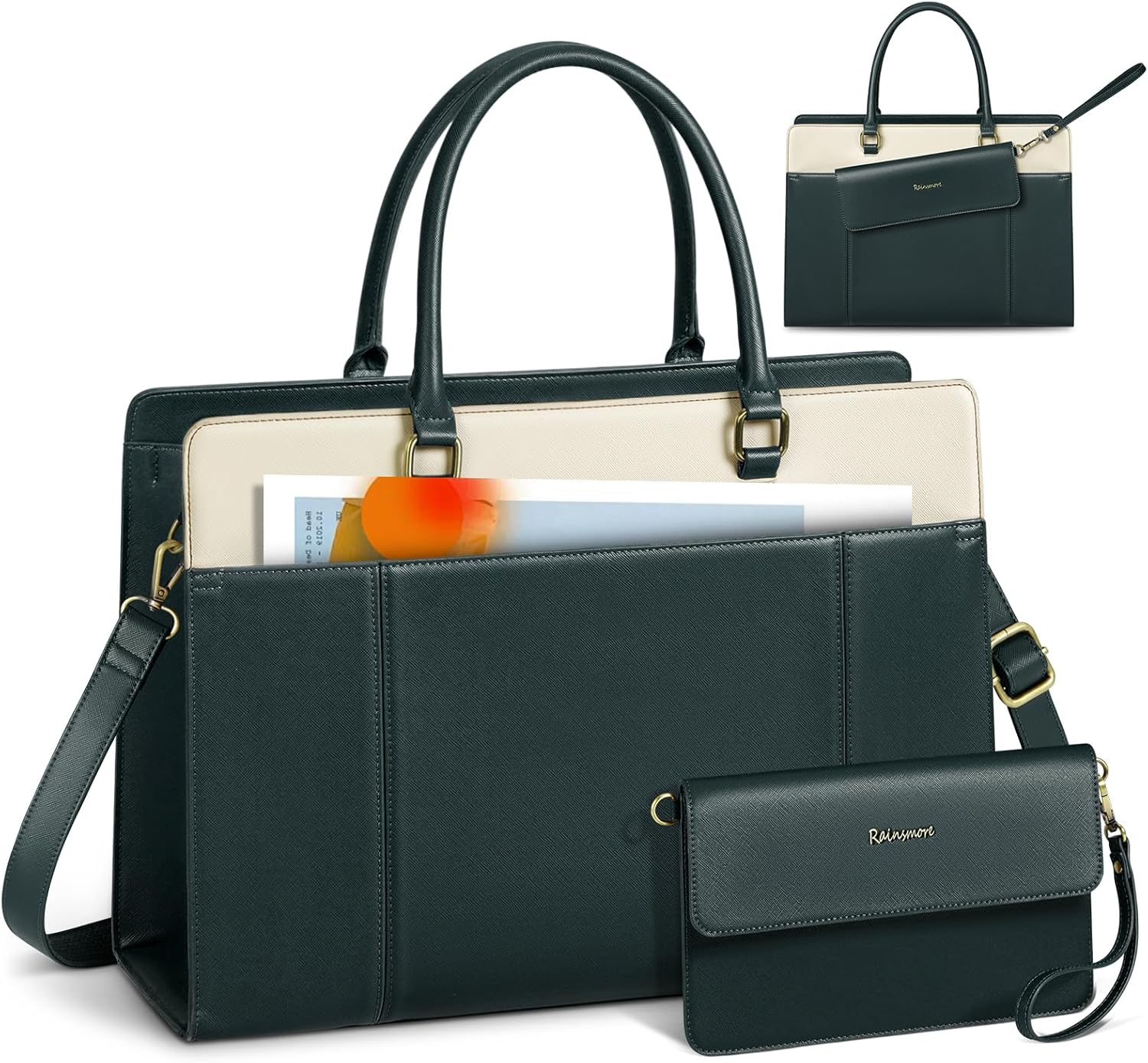 RAINSMORE Laptop Bag for Women 15.6 Inch with Clutch Purse, 15.6 Inch