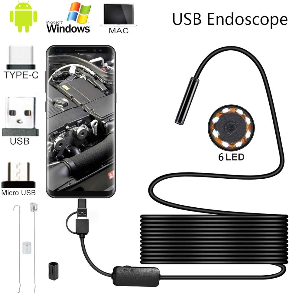 Inspection Camera Endoscope 1080P HD Digital Borescope Inspection Camera with 6 LED 3 in 1 Waterproof Cable Flexible Snake Cable for Android Mac (2M) image number 1