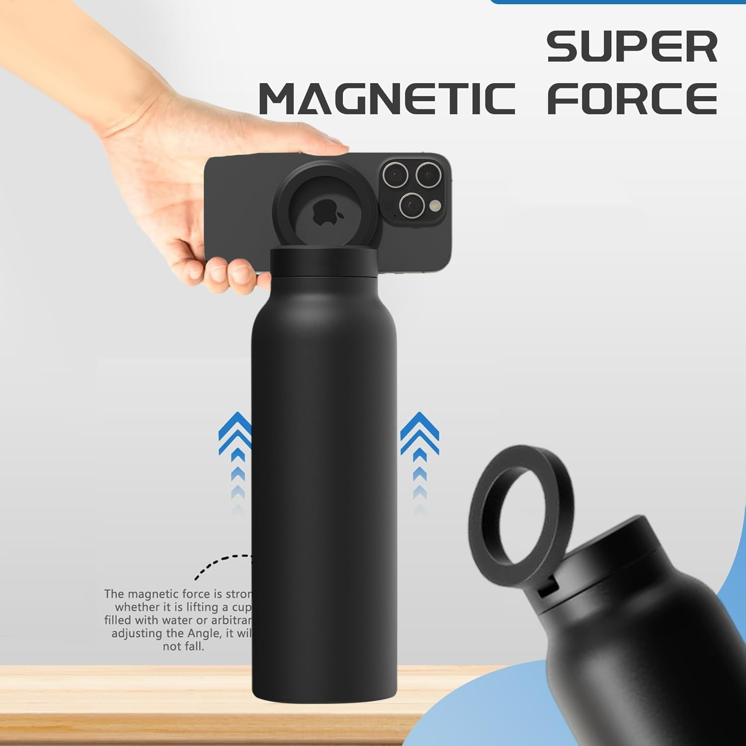 24Oz Water Bottle with Magnetic Phone Holder, Stainless Steel Water Bottles Compatible with Magsafe Phone Mount and Tripod for Iphone, Double Walled Insulated Tumbler for Gym, Sport image number 6