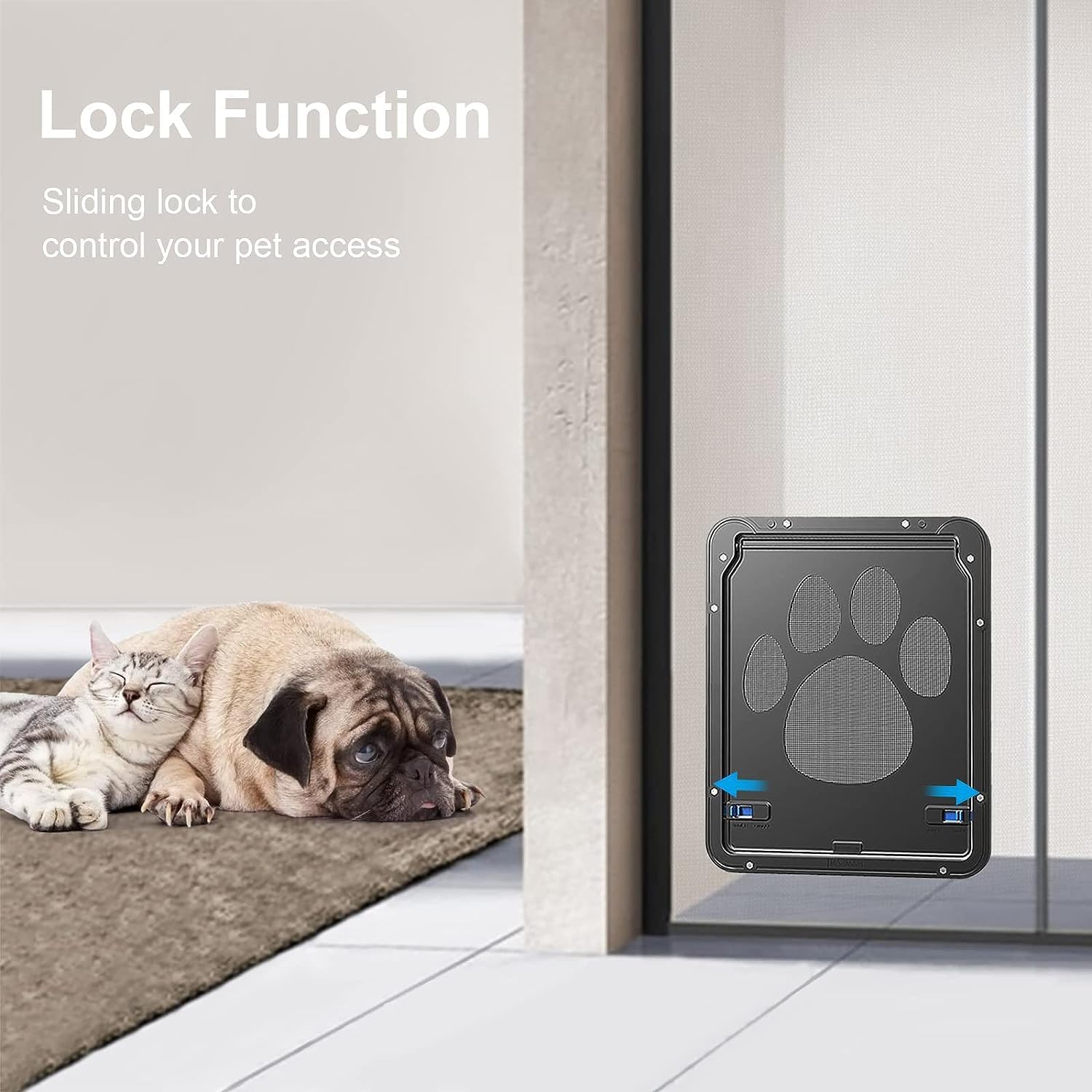 Pet Screen Door,Inside Door 8X10X0.4 Inch,Lockable Magnetic Flap Screen Automatic Lockable Black Door for Puppy Dog and Cat Door