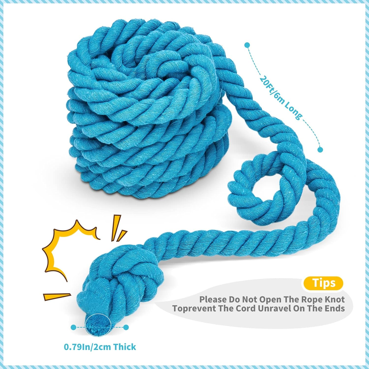 20FT Tug of War Rope for Kids and Adults - Outdoor Field Day, Family Reunion, Birthday Party Game - Summer outside Yard, Backyard, Lawn, Camping, Picnic, Carnival Activities image number 1