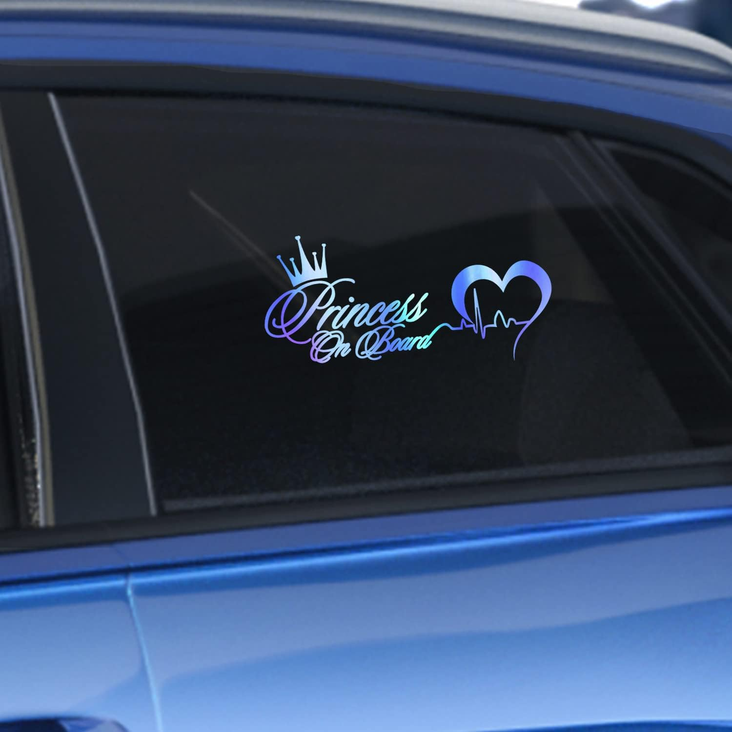 Princess on Board Sticker for Cars - Baby Girl Safety Sign, Heartbeat Decal for Car Window and Bumper (Colorful) - Colorful image number 3