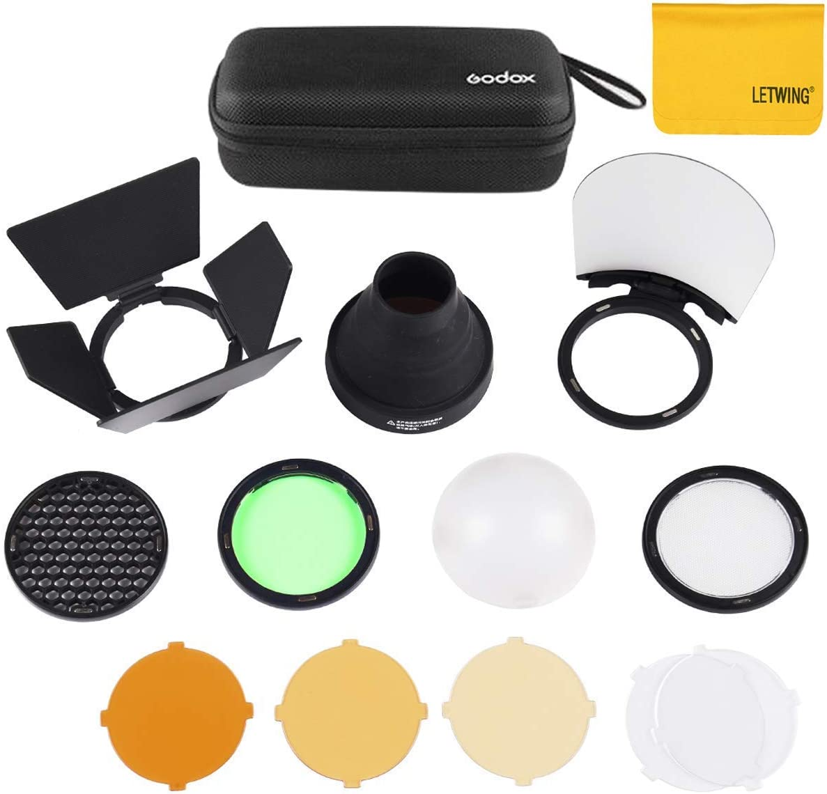 Godox AK-R1 Barn Door, Snoot, Color Filter, Reflector, Honeycomb, Diffuser Ball Kit for AD200, V1, H200R round Flash Head (AK-R1) image number 6