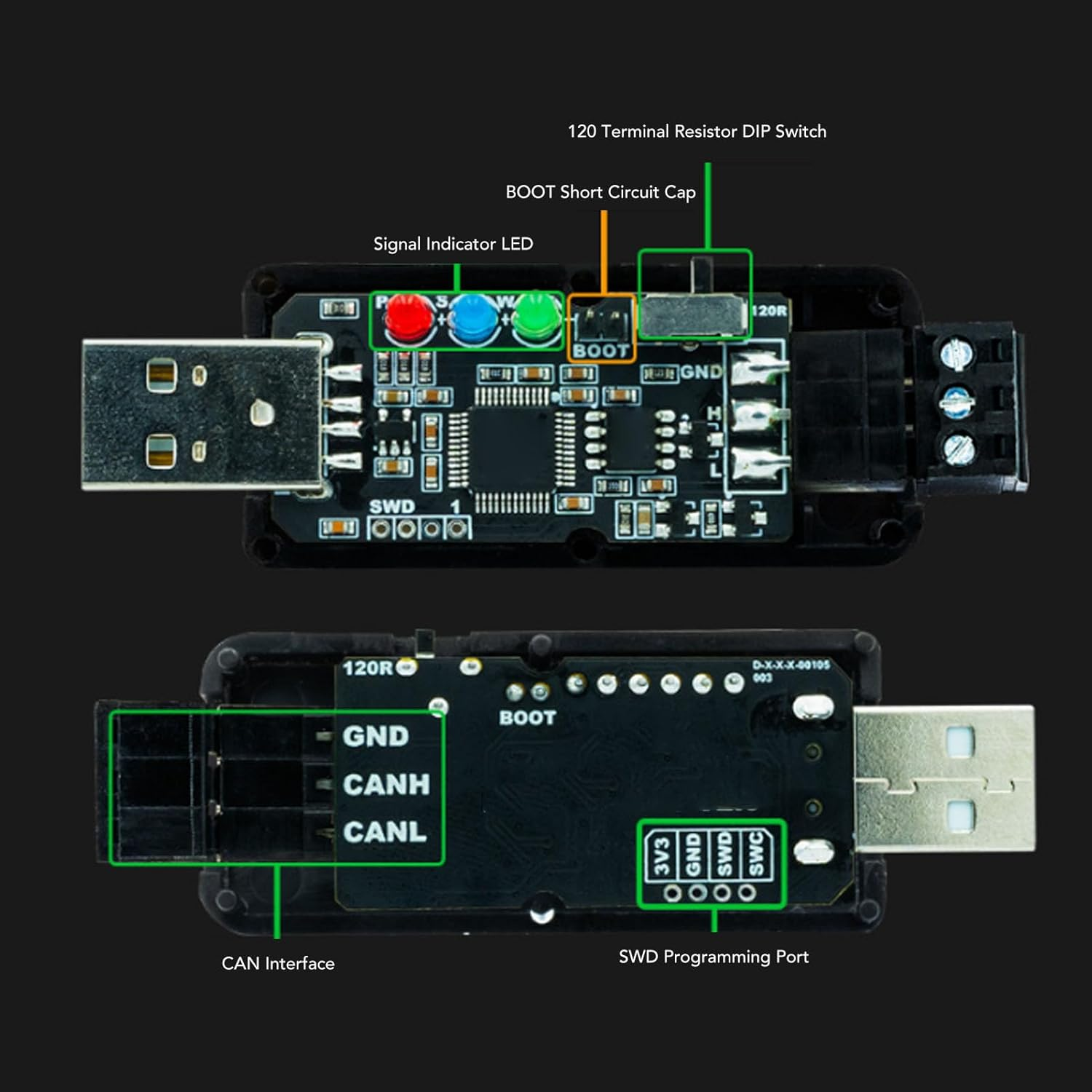 Jectse 2.0 USB to CAN Adapter with Upgraded Hardware for Industrial Use, High Speed Data Transfer, Stable Operation, 1M 2M 5M Transfer Rate, Terminal Resistor Selection, Socketcan image number 1