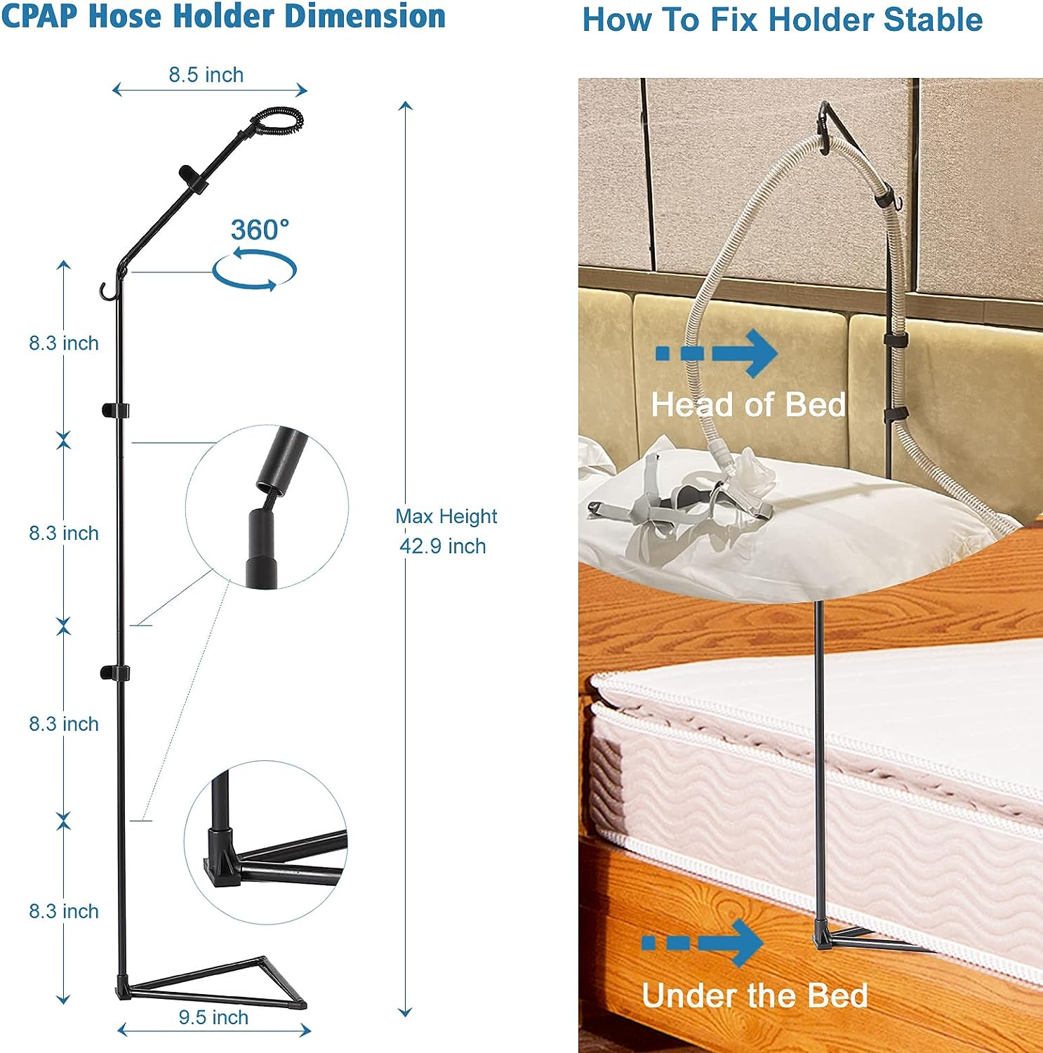 LONYEON CPAP Hose Holder - CPAP Hose Lift Avoid Tangling and Prevent Blockage,Keeps the Air Hose up and Away from Your Face and Arms to Make You Sleep Better,Black