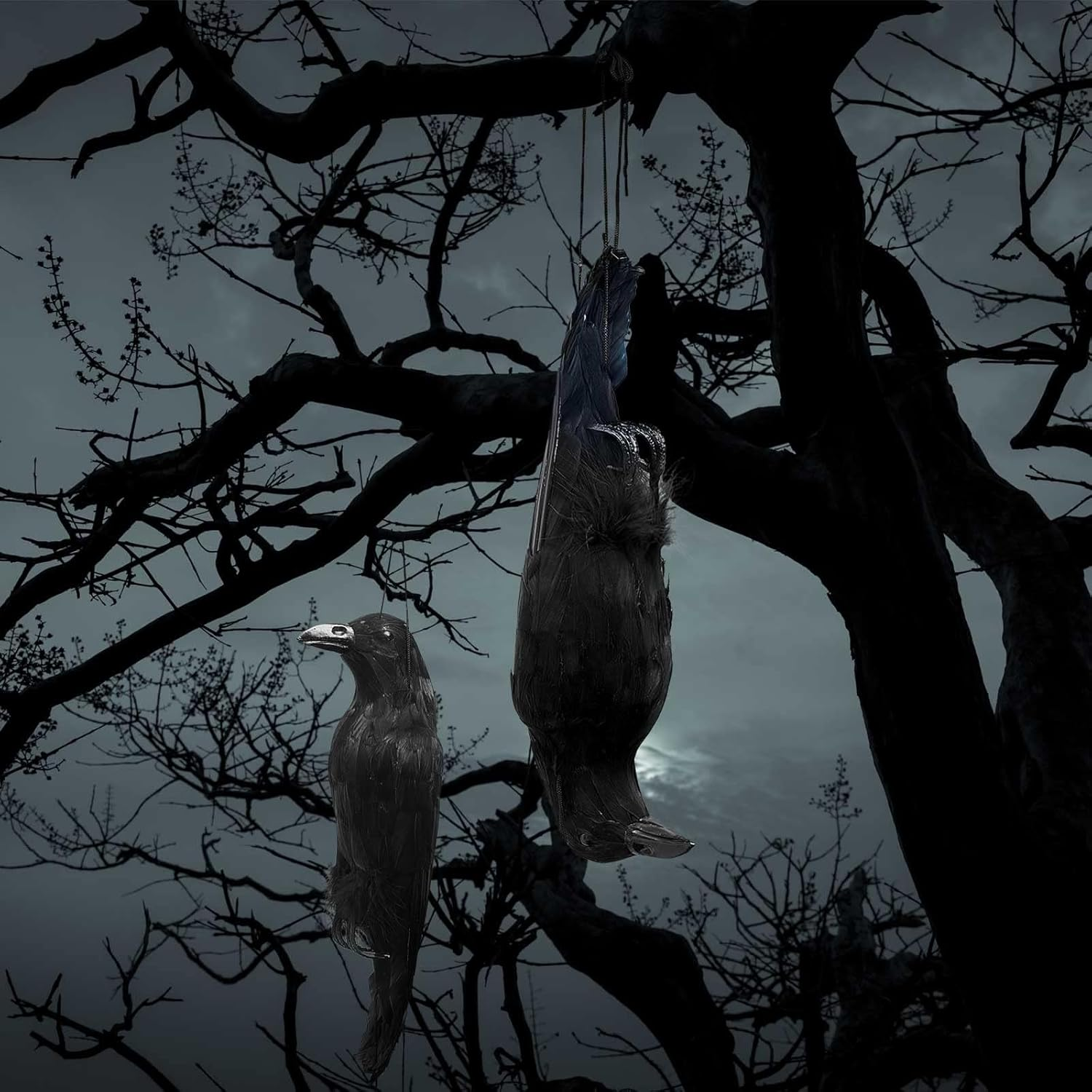 Generic 43CM Realistic Hanging Dead Crow, Life Size Black Feathered Crow Fake Black Crows for Garden Decorations image number 6