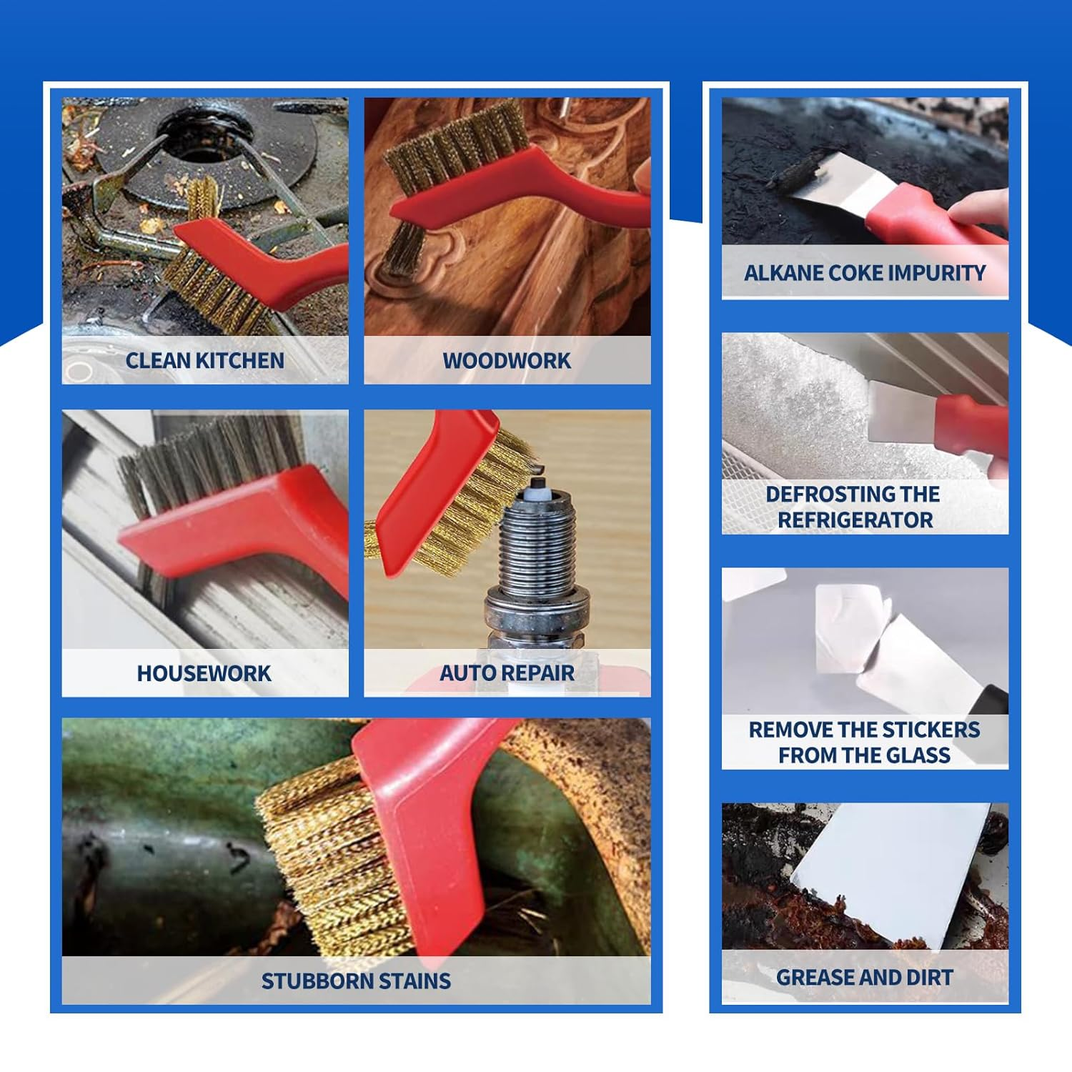 Wire Brush Set 8-Piece - Stainless Steel Wire Metal Brushes Cleaning Kit with Brass,Nylon & Steel Brushesand Scraper for Rust And,Paint & Welding Slag Removal and Cleaning Tough in Tight Corners Dirt image number 1