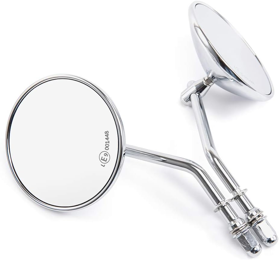 Motorcycle Rear View Mirror, Classic Retro 4 Inch Chrome round Handlebar Side Mirror with 8 Mm 10 Mm Screws and Metal Shafts for ATV Scooter Dirt Bike Cruiser image number 6