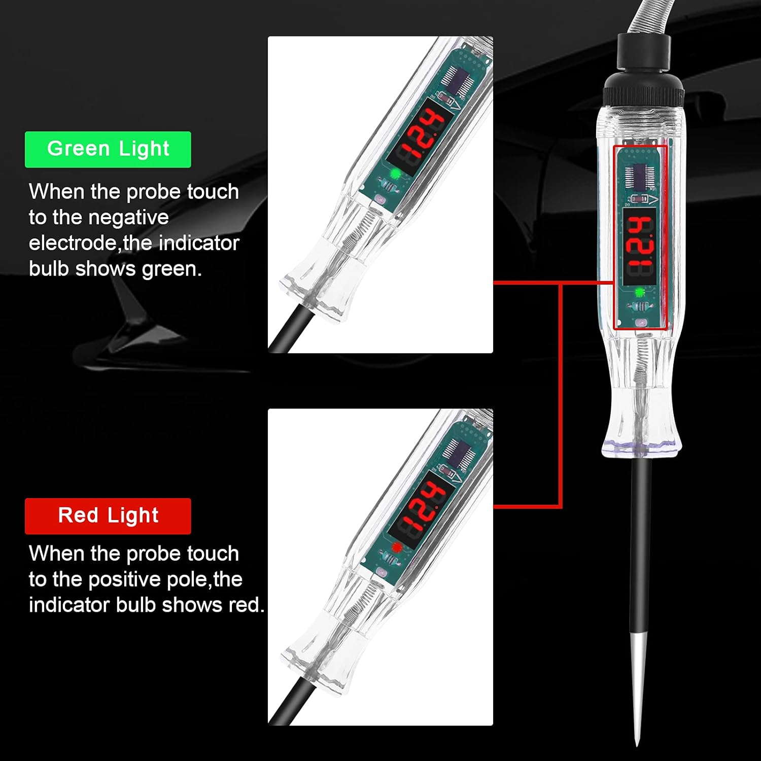 CGDI Upgraded Digital LED Automotive Circuit Tester, 3-32V Test Light with 96 Inch PU Extended Spring Wire, Vehicle Circuits Low Voltage Light Tester with Sharp Stainless Probe image number 2