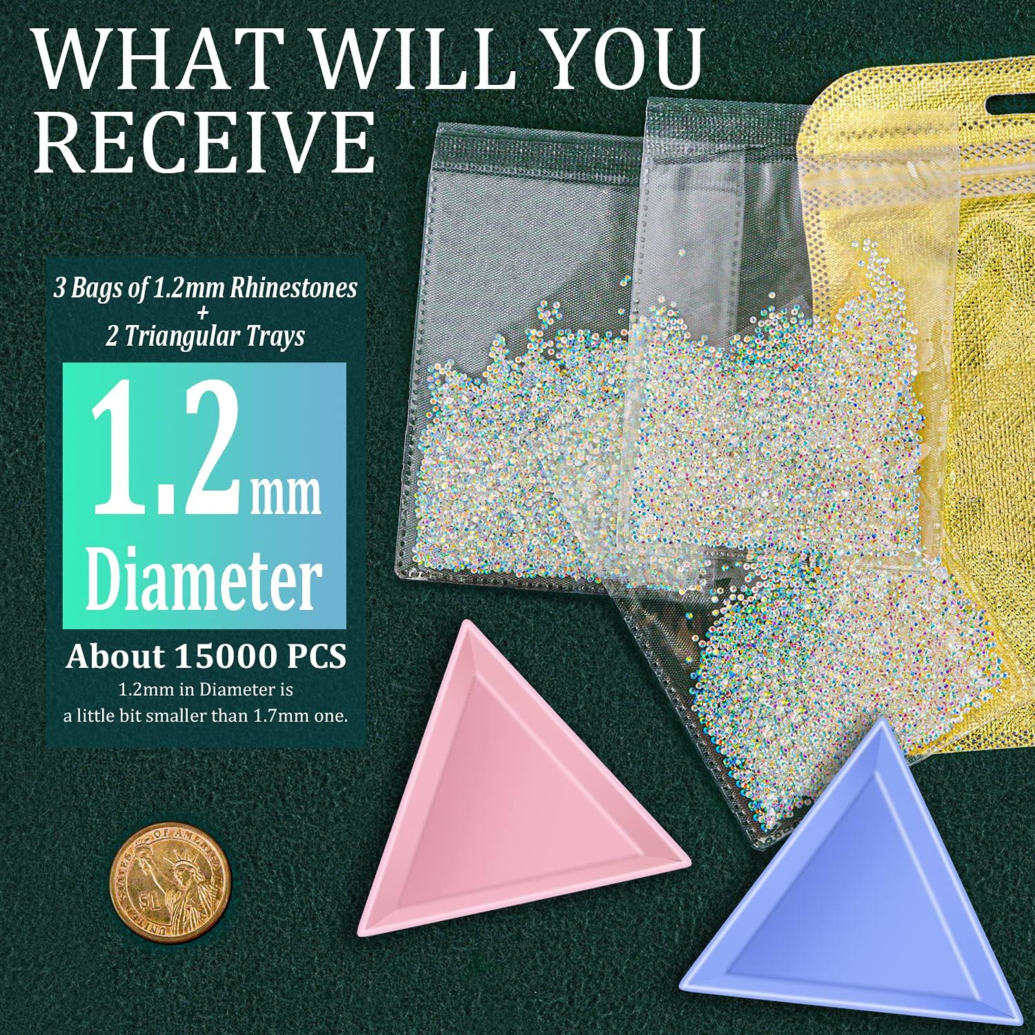 Tiny Nail Rhinestones 15000Pcs 1.2Mm Ultra Mini Pixie AB Glass Crystals for Nail Art Manicure Iridescent Long Lasting Shine Small Rhinestone Micro Dust Glitter Caviar Bead Sugar Gem image number 2