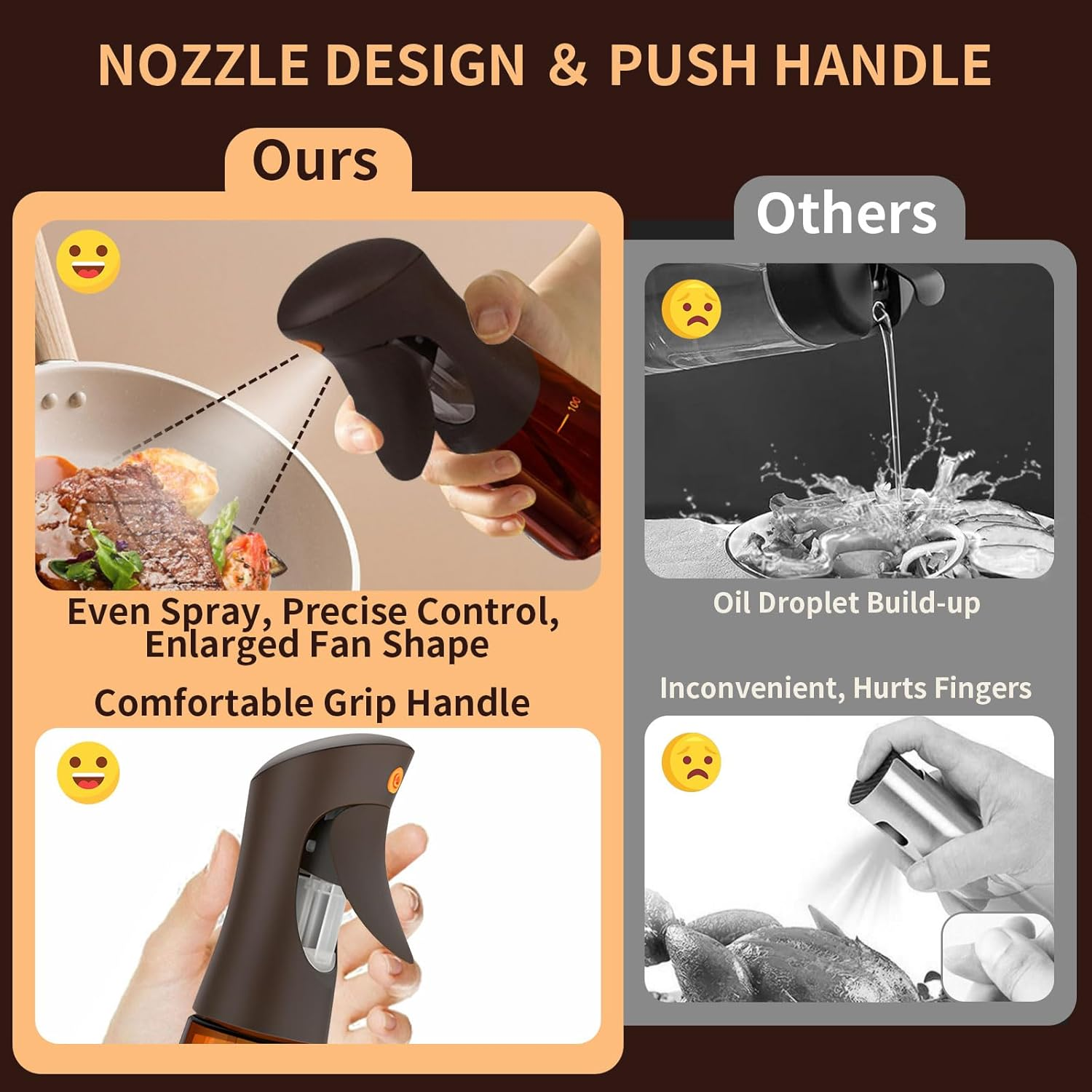 SHEGZHUC Olive Oil Sprayer for Cooking Glass, 200Ml Olive Oil Dispenser Bottle Brown, Spray Bottles Oil Dispenser for Kitchen, Kitchen Gadgets for Salads, Grilling with 3 in 1 Cap Brush ＆ Straw Brush image number 5