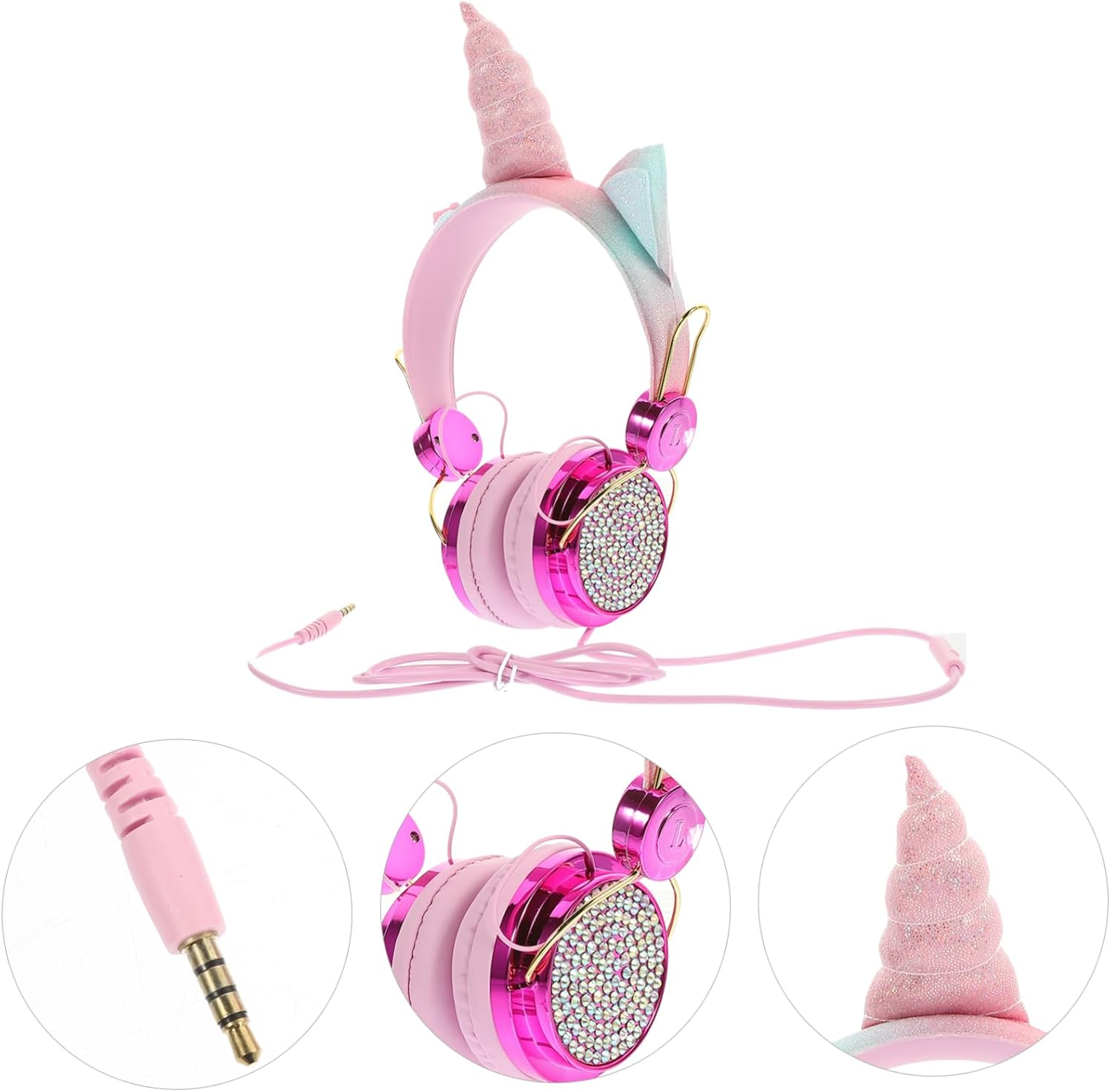 ARTIBETTER Headphones with Microphone Adjustable Headband Rhinestone Design Wired Earphones for Travel School Use Compatible with Phones and Computers Rose Gold image number 5